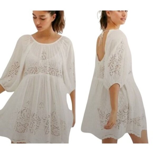 Free People NWT Backless White Eyelet Coverup Dress Top Small - Picture 1 of 9